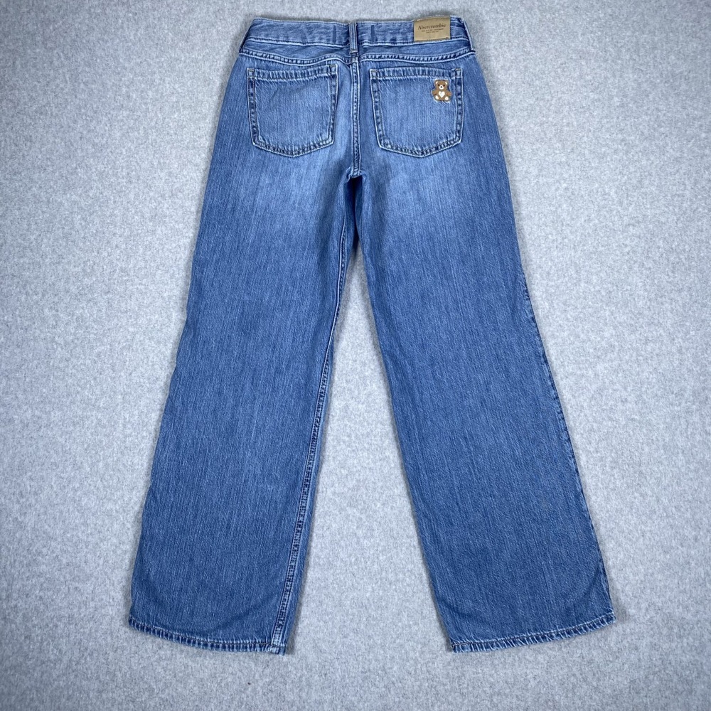 Abercrombie Kids Low Rise Baggy Jeans Girls 11/12 Blue Bear Embroidery Denim